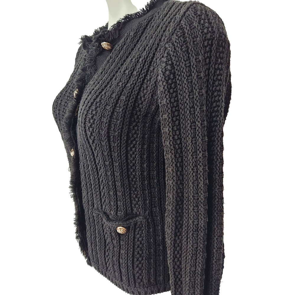 Express Black Knit Cardigan Old Money style Gold Button Womens size Small Cotton - Picture 2 of 9